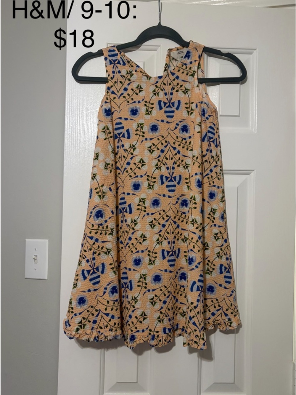 H&M Girls' Peach Floral Print A-Line Dress - Blue Accent